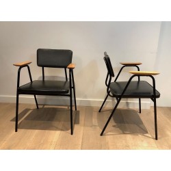 Pierre Guariche Model M Armchairs, Black Lacquer, circa 1950 | Maison BARROIS