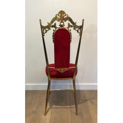 4 Neoclassical Brass & Red Velvet Chairs, Manner of Jansen, 1940 | Maison BARROIS