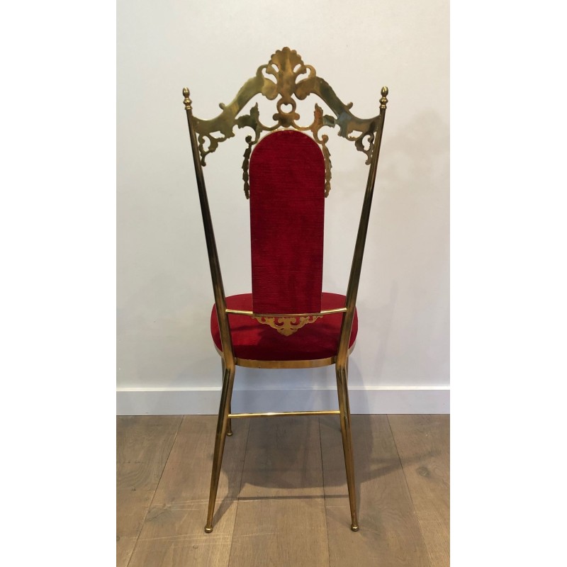 4 Neoclassical Brass & Red Velvet Chairs, Manner of Jansen, 1940 | Maison BARROIS