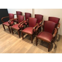 Rare Set of 8 Art Deco Mahogany Armchairs, French Work, circa 1930 | Maison BARROIS