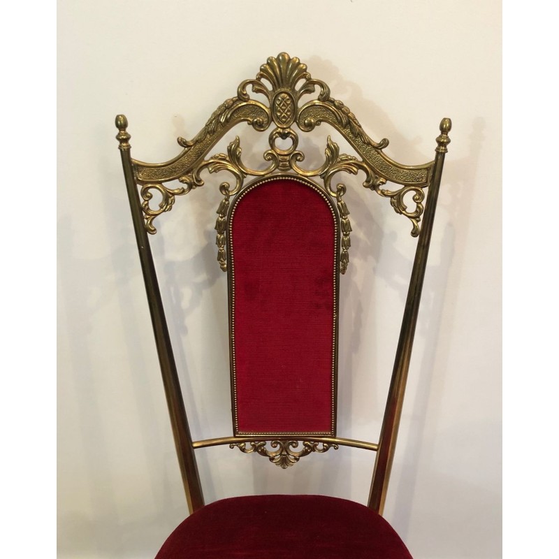 4 Neoclassical Brass & Red Velvet Chairs, Manner of Jansen, 1940 | Maison BARROIS
