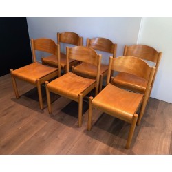6 Stackable Pine Chairs by Karl Klipper, circa 1970 | Maison BARROIS