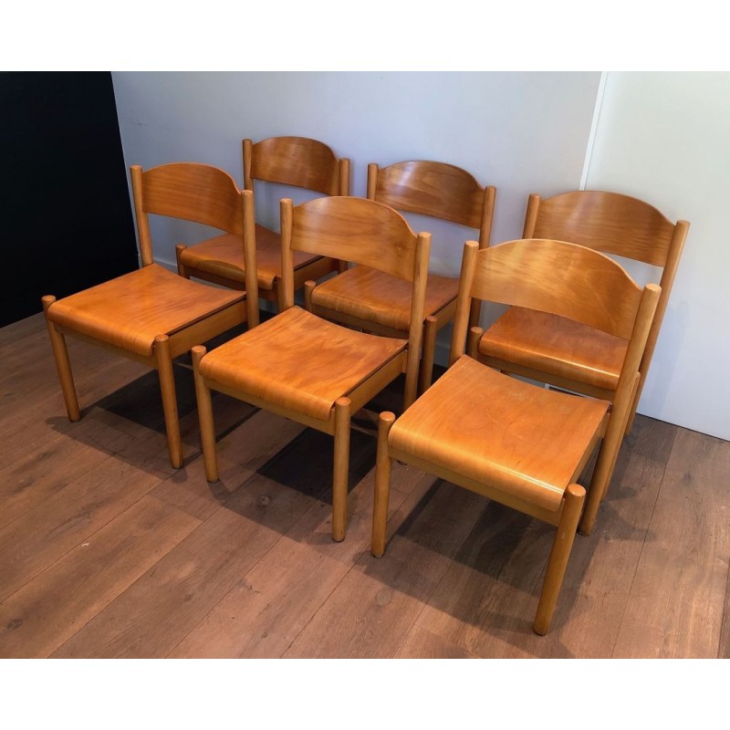 6 Chaises Empilables Sapin par Karl Klipper, vers 1970 | Maison BARROIS