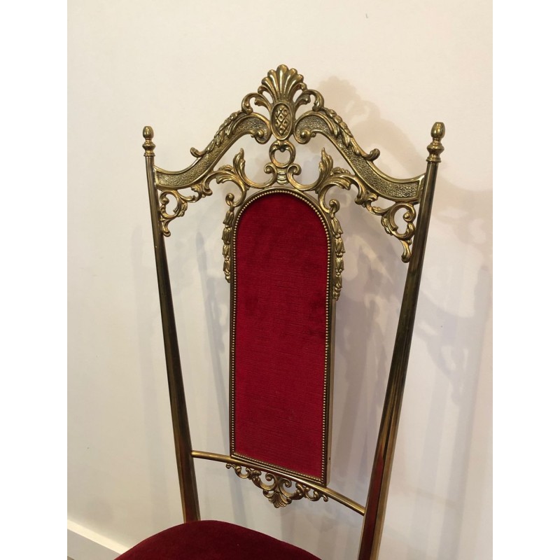 4 Neoclassical Brass & Red Velvet Chairs, Manner of Jansen, 1940 | Maison BARROIS