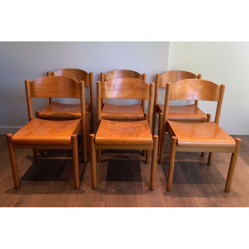 6 Stackable Pine Chairs by Karl Klipper, circa 1970 | Maison BARROIS