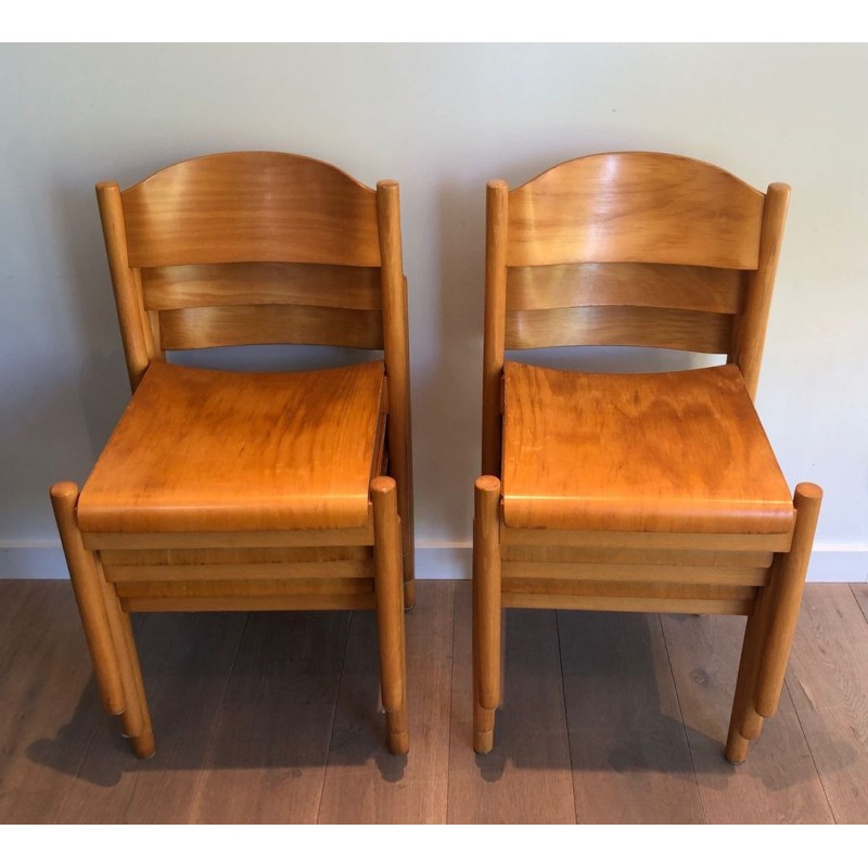 6 Chaises Empilables Sapin par Karl Klipper, vers 1970 | Maison BARROIS