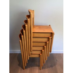 6 Stackable Pine Chairs by Karl Klipper, circa 1970 | Maison BARROIS