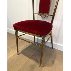4 Chaises Néoclassiques Laiton Velours Rouge, Goût Jansen, 1940 | Maison BARROIS