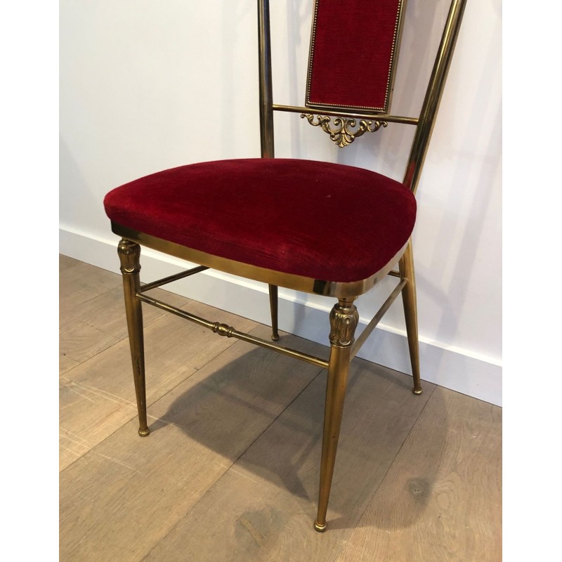 4 Neoclassical Brass & Red Velvet Chairs, Manner of Jansen, 1940 | Maison BARROIS