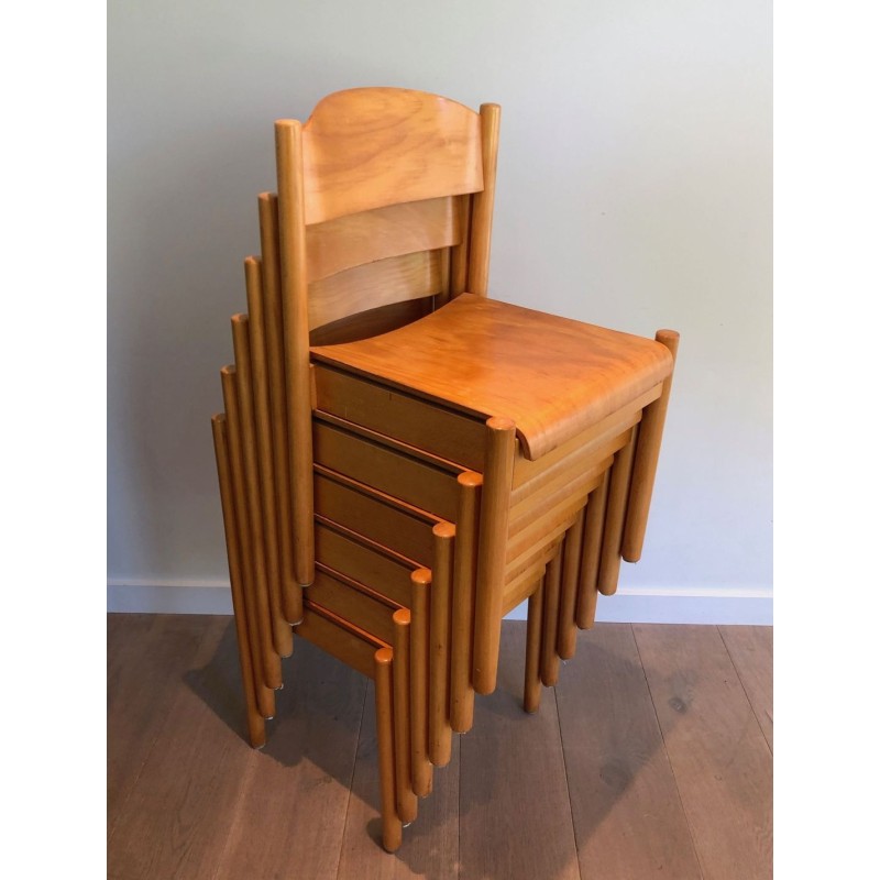 6 Stackable Pine Chairs by Karl Klipper, circa 1970 | Maison BARROIS