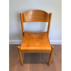 6 Chaises Empilables Sapin par Karl Klipper, vers 1970 | Maison BARROIS