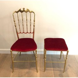 Brass Chiavari Chair & Stool, Green Velvet, Italian Work, circa 1940 | Maison BARROIS