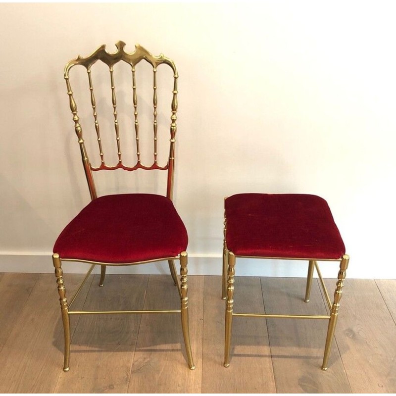 Chaise Chiavari Laiton et Velours Vert, Travail Italien, 1940 | Maison BARROIS