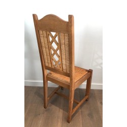 6 Chaises Brutalistes Bois et Rotin, Travail Français, 1950 | Maison BARROIS