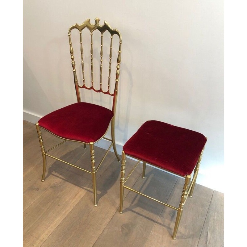 Chaise Chiavari Laiton et Velours Vert, Travail Italien, 1940 | Maison BARROIS