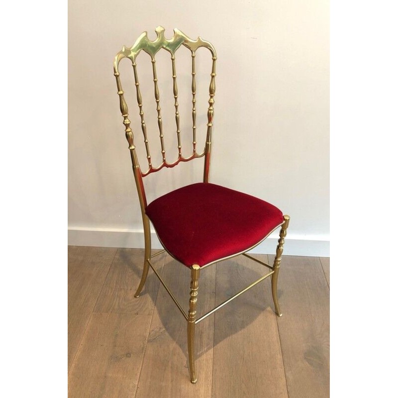 Brass Chiavari Chair & Stool, Green Velvet, Italian Work, circa 1940 | Maison BARROIS