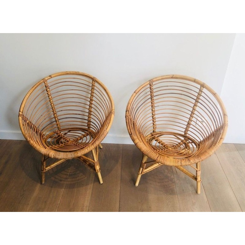 Paire de Fauteuils Rotin, Travail Français, vers 1970 | Maison BARROIS