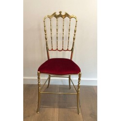 Brass Chiavari Chair & Stool, Green Velvet, Italian Work, circa 1940 | Maison BARROIS