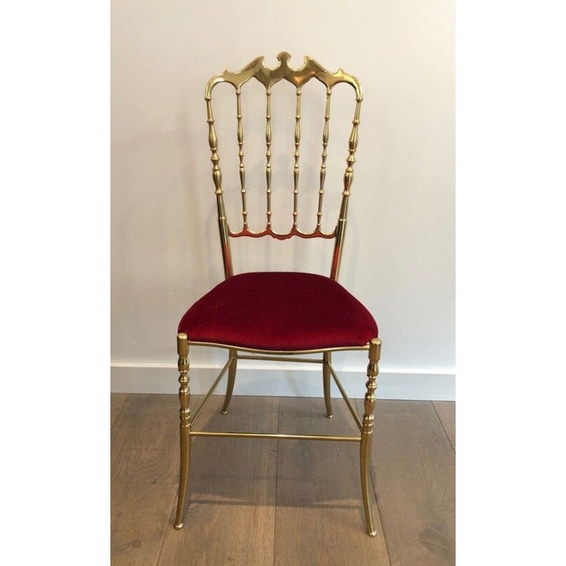 Chaise Chiavari Laiton et Velours Vert, Travail Italien, 1940 | Maison BARROIS