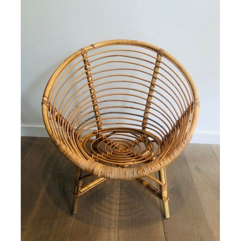 Pair of French Rattan Lounge Armchairs, circa 1970 | Maison BARROIS