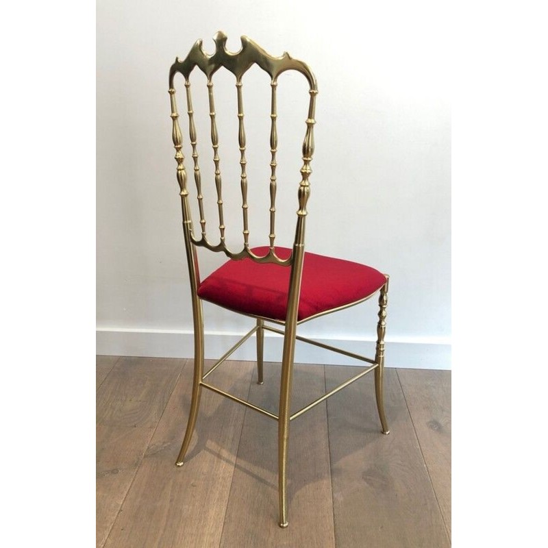 Brass Chiavari Chair & Stool, Green Velvet, Italian Work, circa 1940 | Maison BARROIS
