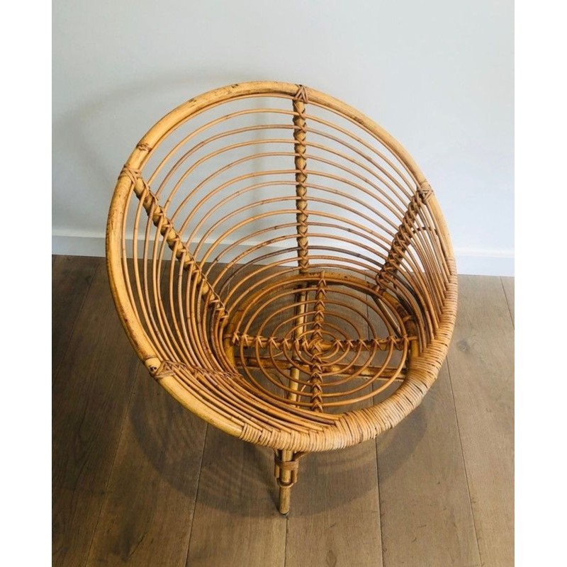 Pair of French Rattan Lounge Armchairs, circa 1970 | Maison BARROIS