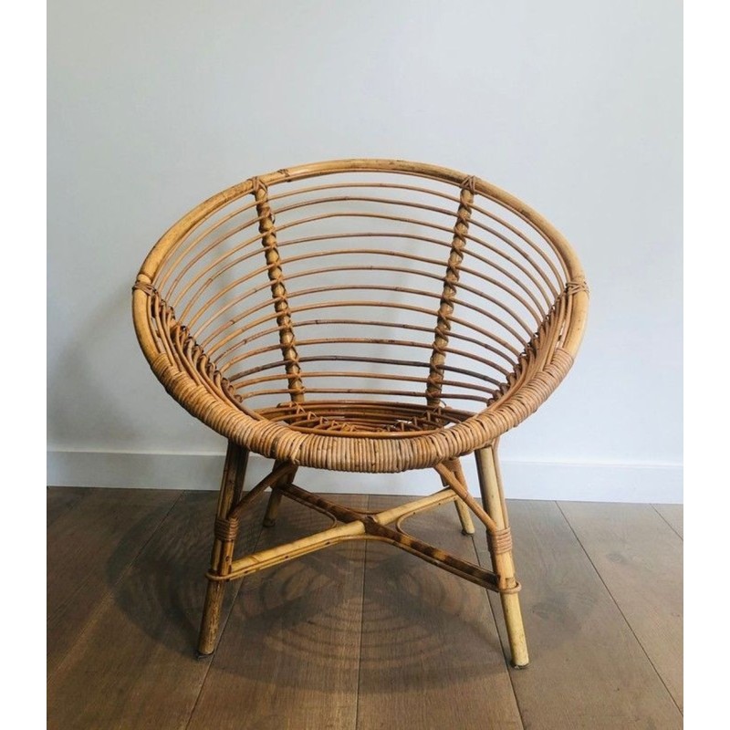 Pair of French Rattan Lounge Armchairs, circa 1970 | Maison BARROIS