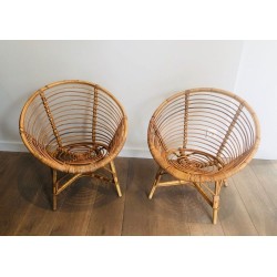 Paire de Fauteuils Rotin, Travail Français, vers 1970 | Maison BARROIS