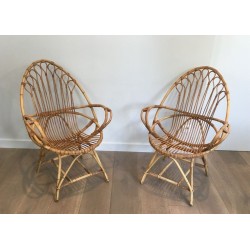 Pair of French Rattan Armchairs, circa 1970 | Maison BARROIS