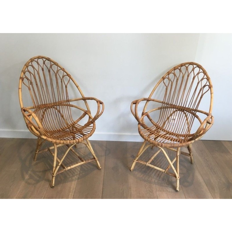 Paire de Fauteuils Rotin, Travail Français, 1970 | Maison BARROIS