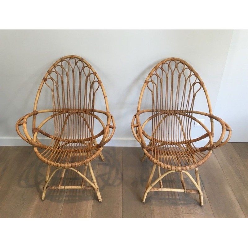 Paire de Fauteuils Rotin, Travail Français, 1970 | Maison BARROIS