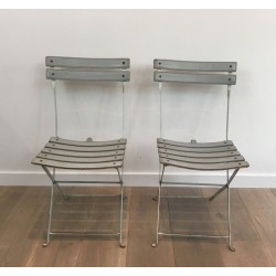 Zanotta Folding Chairs, Grey Leather & Lacquered Metal, 1970 | Maison BARROIS