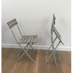 Chaises Pliantes Zanotta Métal Laqué et Cuir Gris, 1970 | Maison BARROIS