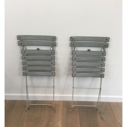 Chaises Pliantes Zanotta Métal Laqué et Cuir Gris, 1970 | Maison BARROIS