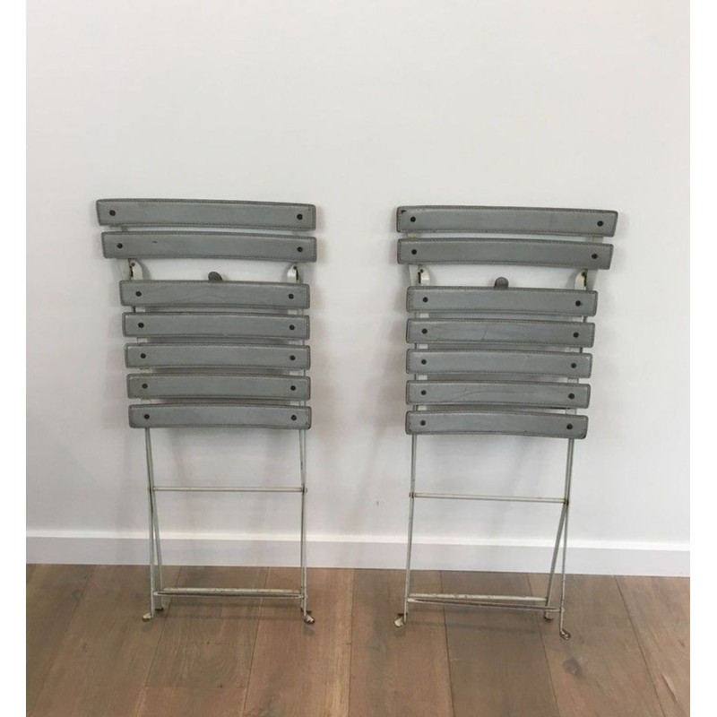 Zanotta Folding Chairs, Grey Leather & Lacquered Metal, 1970 | Maison BARROIS