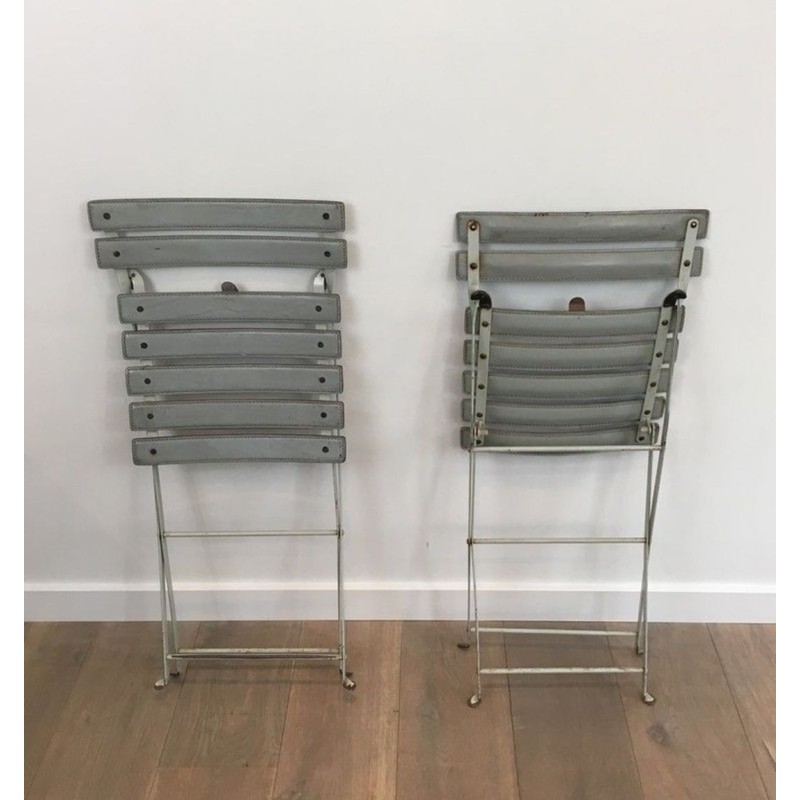 Zanotta Folding Chairs, Grey Leather & Lacquered Metal, 1970 | Maison BARROIS