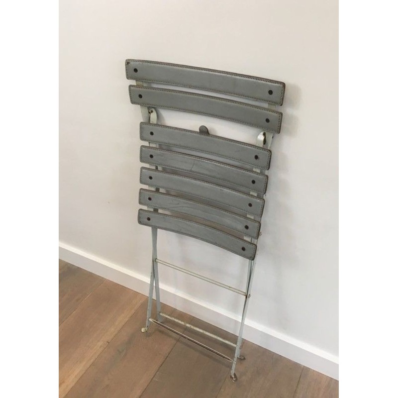 Zanotta Folding Chairs, Grey Leather & Lacquered Metal, 1970 | Maison BARROIS