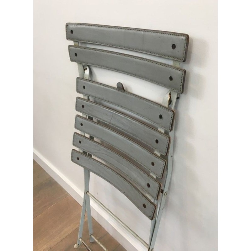 Zanotta Folding Chairs, Grey Leather & Lacquered Metal, 1970 | Maison BARROIS