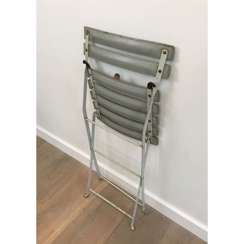 Chaises Pliantes Zanotta Métal Laqué et Cuir Gris, 1970 | Maison BARROIS