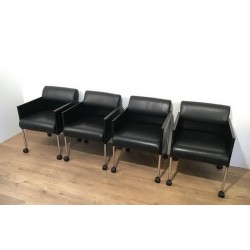 4 Fauteuils Rosenthal Métal Laqué Cuir sur Roulettes, 1970 | Maison BARROIS