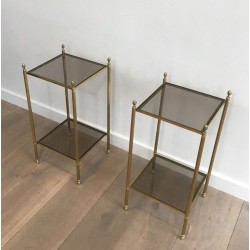 Maison Jansen Brass Side Tables, Smoked Glass, circa 1940 | Maison BARROIS