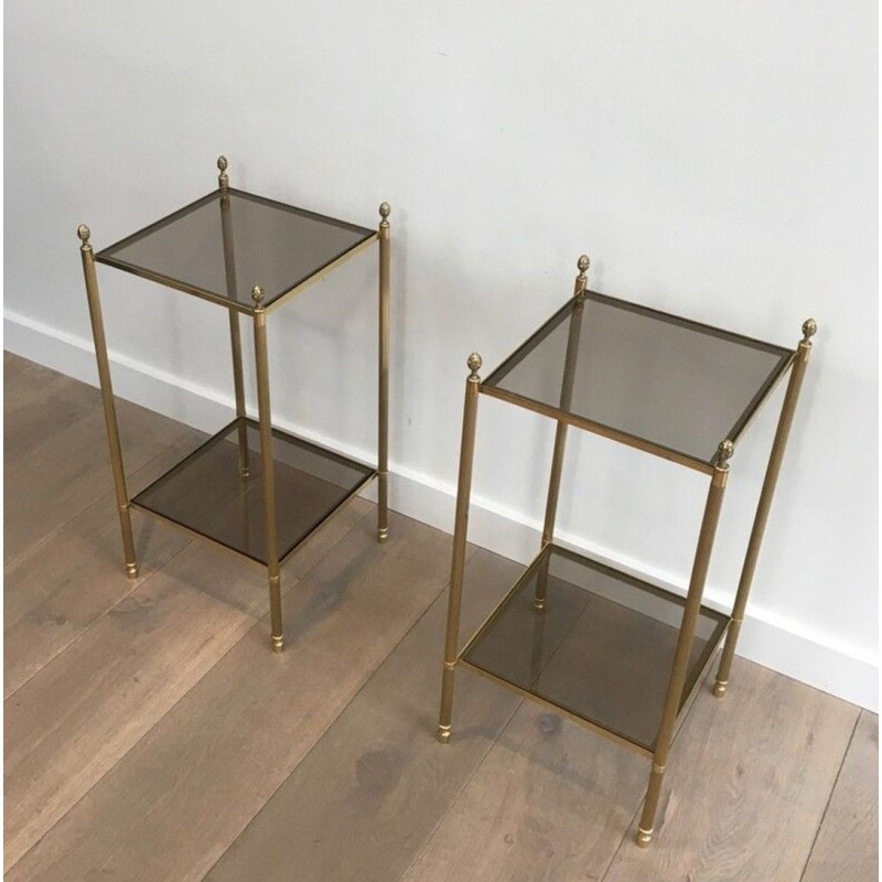 Maison Jansen Brass Side Tables, Smoked Glass, circa 1940 | Maison BARROIS