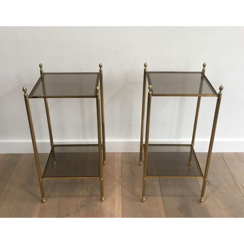 Maison Jansen Brass Side Tables, Smoked Glass, circa 1940 | Maison BARROIS