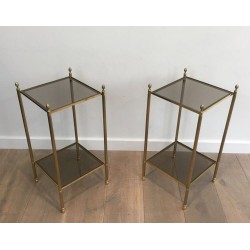 Maison Jansen Brass Side Tables, Smoked Glass, circa 1940 | Maison BARROIS