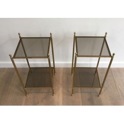 Maison Jansen Brass Side Tables, Smoked Glass, circa 1940 | Maison BARROIS