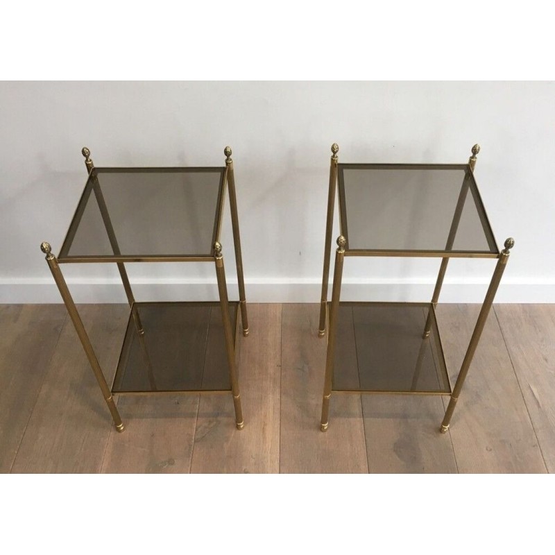 Maison Jansen Brass Side Tables, Smoked Glass, circa 1940 | Maison BARROIS