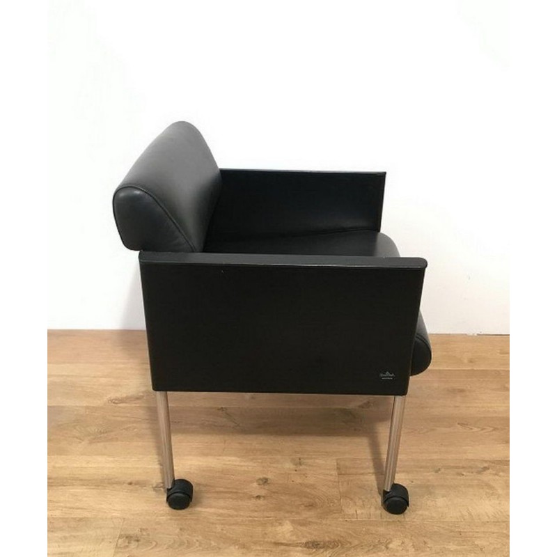 4 Fauteuils Rosenthal Métal Laqué Cuir sur Roulettes, 1970 | Maison BARROIS