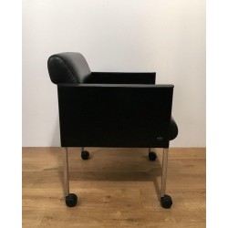 4 Rosenthal Black Lacquer Leather Armchairs on Casters, 1970 | Maison BARROIS