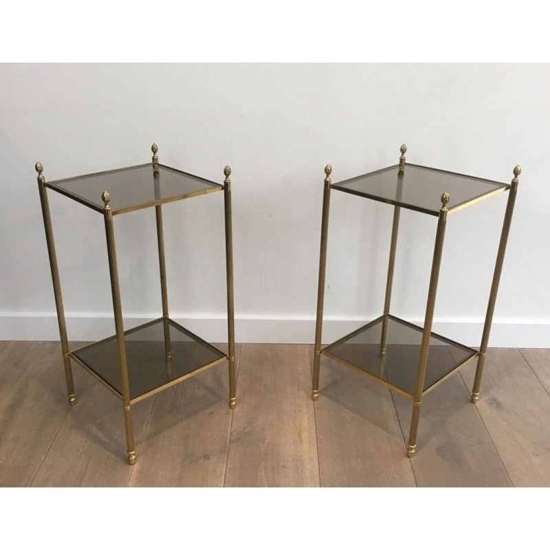 Maison Jansen Brass Side Tables, Smoked Glass, circa 1940 | Maison BARROIS