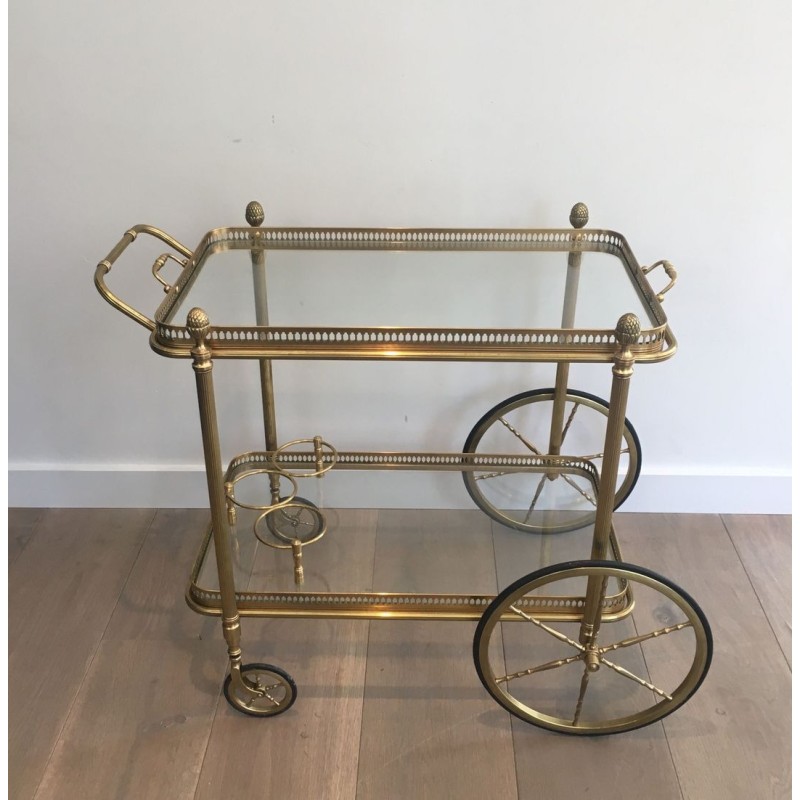 Neoclassical Brass Drinks Trolley with Removable Trays by Maison Baguès, circa 1940